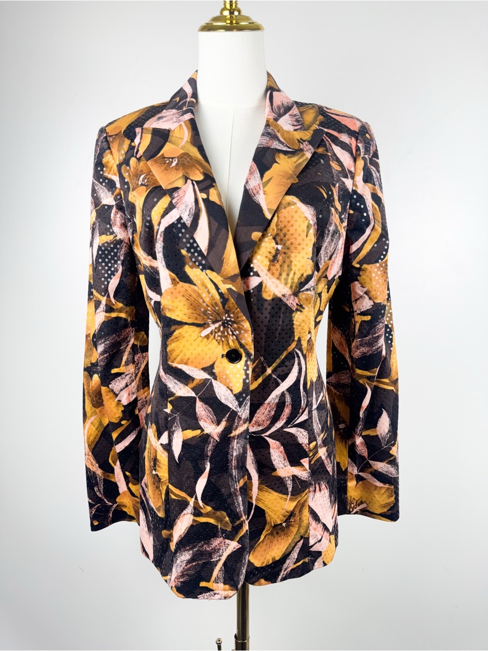 Vintage Cache Womens Size 8 Floral Leaf Print One Button Suit Jacket Y2K Artsy
